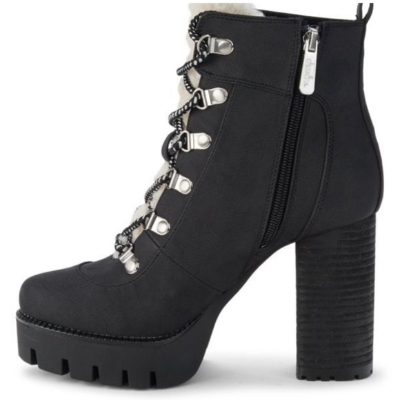 Black Platform Combat Boot, faux fur trim, size 7.5 - Picture 6 of 8